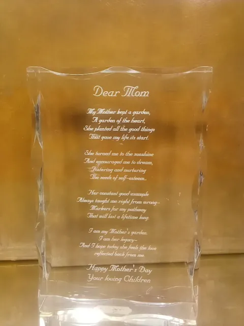 Dear Mom Garden Poem Etched Acrylic Paperweight Mother's Day Gift