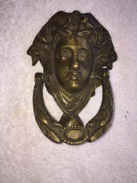 Rare Imported Vintage Brass God Goddess Head Door Knocker