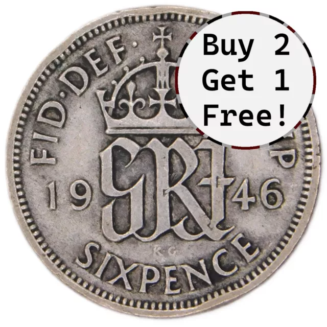 King George Vi Sixpence - 1937-1946  - .500 Silver - Pick Your Year