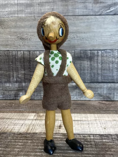Vintage Strung Wooden Peg Pinocchio Type 7.5” Doll Made In Poland Polish Import
