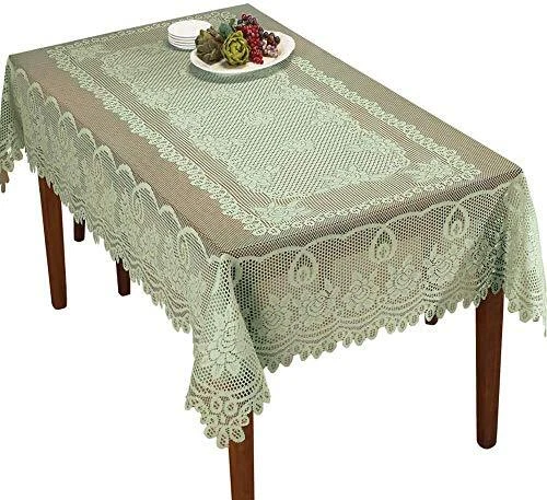 WUBODTI Green Lace Floral Rectangle Tablecloth for Holiday Festival Party Ban...