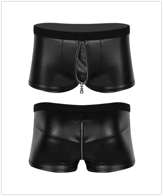 Sexy Men's Wet Look Leather Boxer Briefs Bulge Pouch Low Rise Shorts Underwear