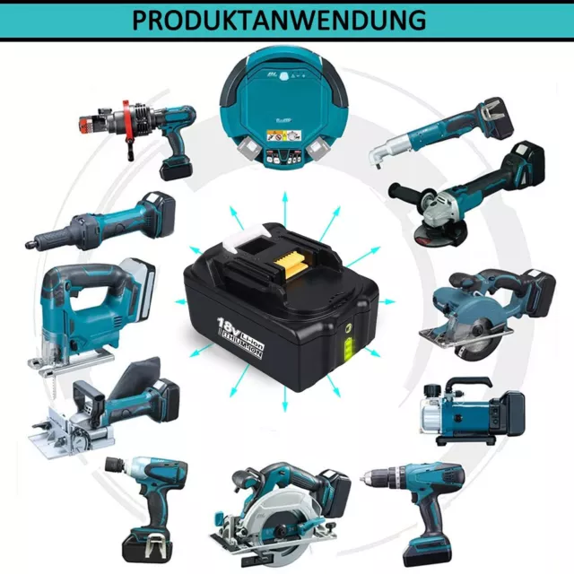 für Makita Ersatzakku 18V 6Ah 5Ah BL1850B BL1830B BL1860B Li-ion Akku Ladegerät 3