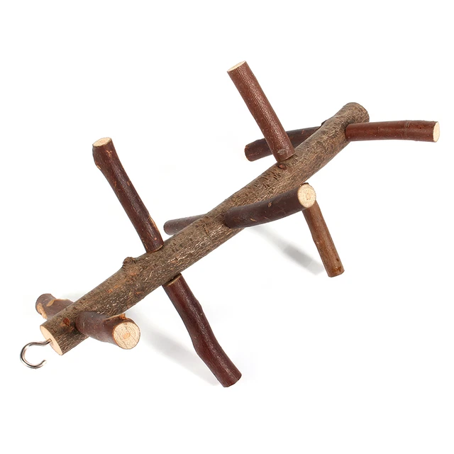Papagei Vögel Sitzstangen Käfig Stand Spielzeug Hängend Holz Aktivität Zweig Bhc