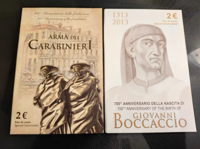 Italie : 2 Euro Commémorative BU 2014 Carabinieri et BU 2013 Boccaccio
