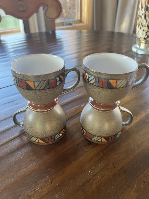 Vintage Denby Stoneware Marrakesh 4 Tea/Coffee Cups Multicolor Stripe England