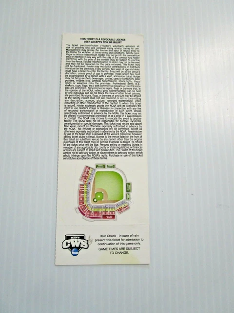 6/19/2009 CWS College World Series Game # 11 LSU v Arkansas Full Unused Ticket 2
