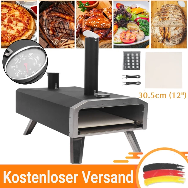 Pizzaofen Outdoor mit 12-Zoll-Pizzastein Pellet BBQ Grillofen aus Edelstahl
