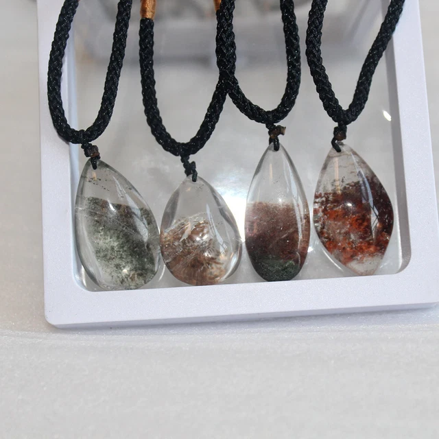 Raw Natural Clear Quartz Ghost Phantom Pendant Healing Crystal Gemstone Necklace
