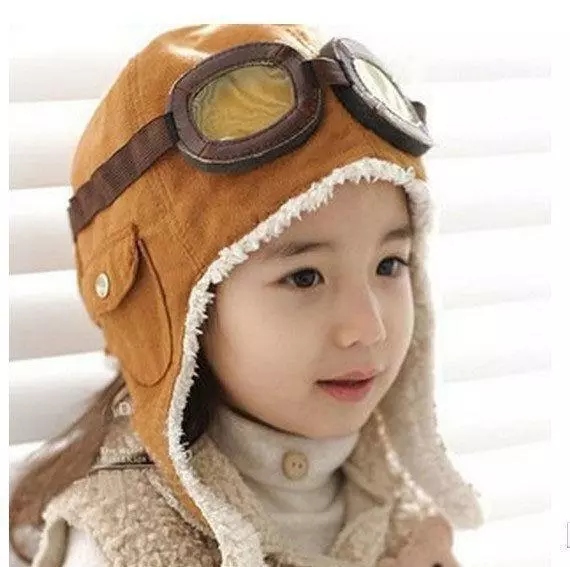 Baby Toddler Child Pilot Goggles Aviator Fleece Warm Hat Cap Fun Gift Novelty