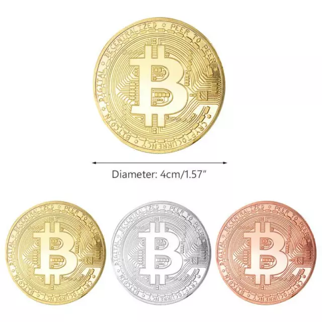 3x Bitcoin Physical Collector BTC Commemorative Coins Gold Silver Plated 40mm 1 2