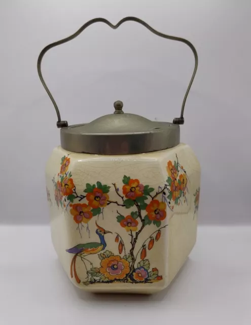 Antique / Vintage Coronet Ware Art Deco Parrot & Co Burslem Biscuit Barrel