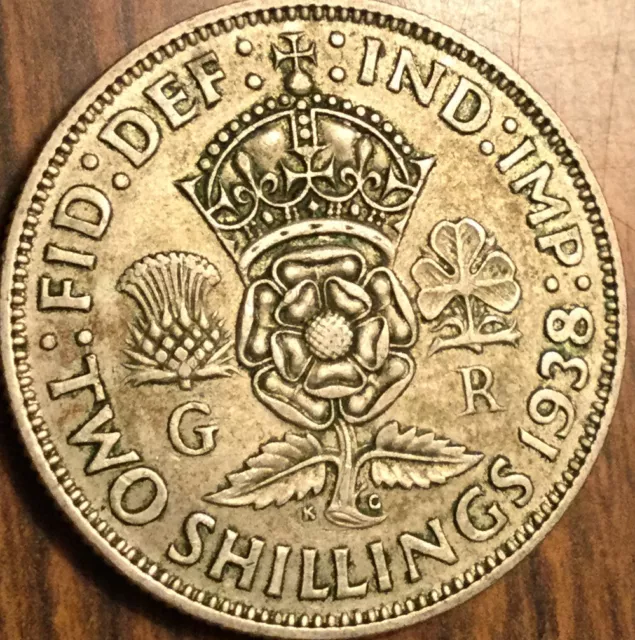 1938 Uk Gb Great Britain Silver Florin Two Shillings Coin