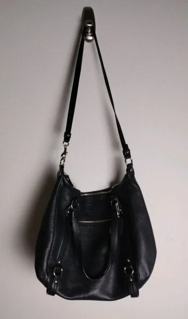 Coach F17566 Alexandra Black Pebble Leather Purple Lining Shoulder Tote Handbag