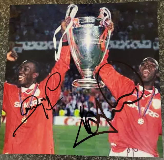 Man United European cup winners Dwight Yorke & Andy Cole 25x25 Signed Photograph