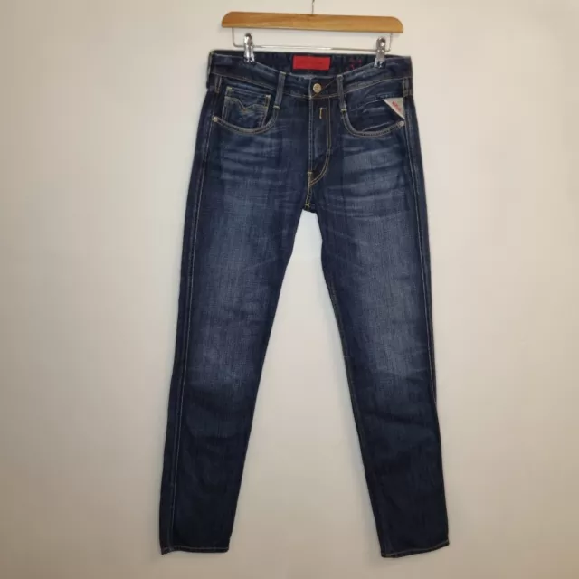 Replay Anbass Jeans Mens W31 L34 Blue Denim Slim Tapered Smart M914 Zip Fly