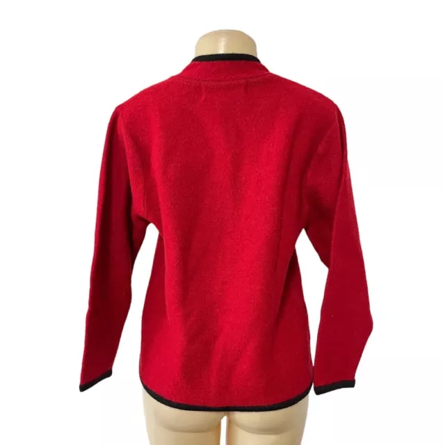 VTG WOMENS RED Wool Cardigan Jacket Black Trim Button Up Wool Sweater ...