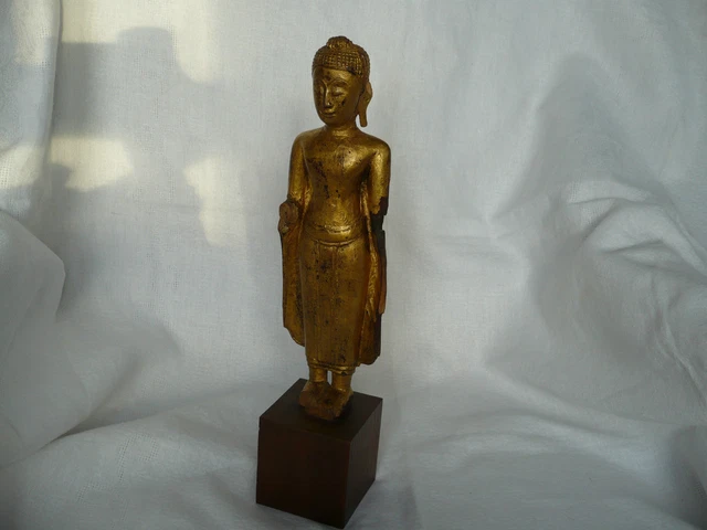 Bouddha Thai En Bois  Dore Partie D' Un Groupe  19 Eme Siecle  Bon Etat