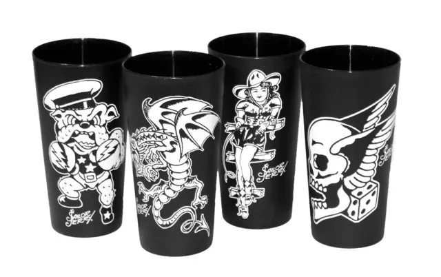 Sailor Jerry Plastic Cups Drink Cup Traditional Tattoo Designs Set Of 4 NEW