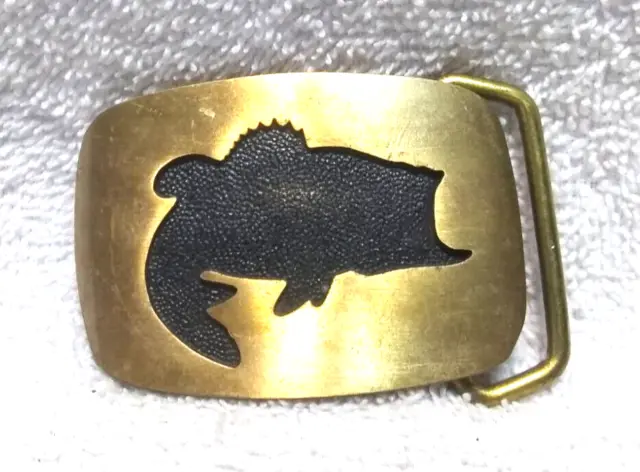 1978 Bass Fishing Solid Brass Belt Buckle BTS Made In USA Great Vintage Shape
