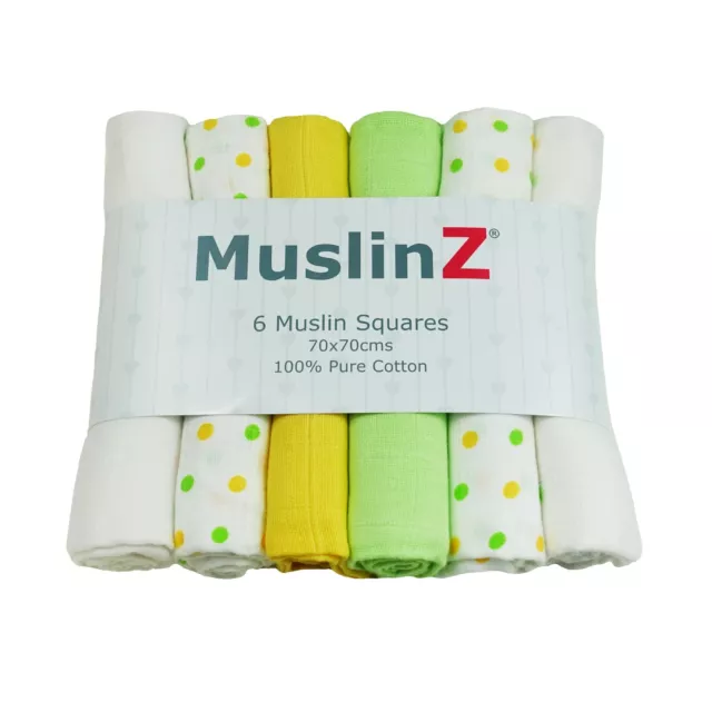 MuslinZ 6PK Baby Muslin Squares Cloths 70cms 100% Pure Soft Cotton unisex