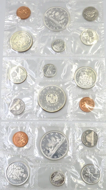 Lot of 3 - 1963, 1964, 1965 Proof-like Silver Coins Royal Canadian Mint
