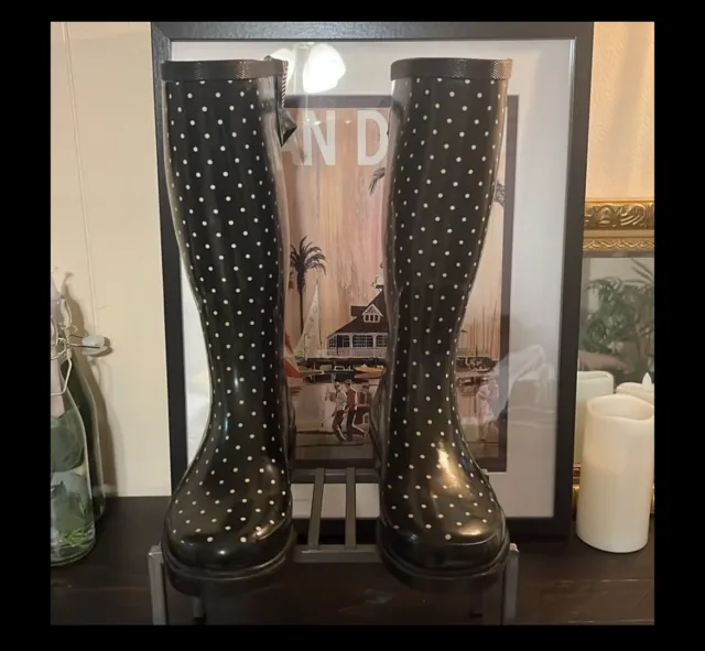 Chooka Black/White Polka Dot Rain Boots Size 8
