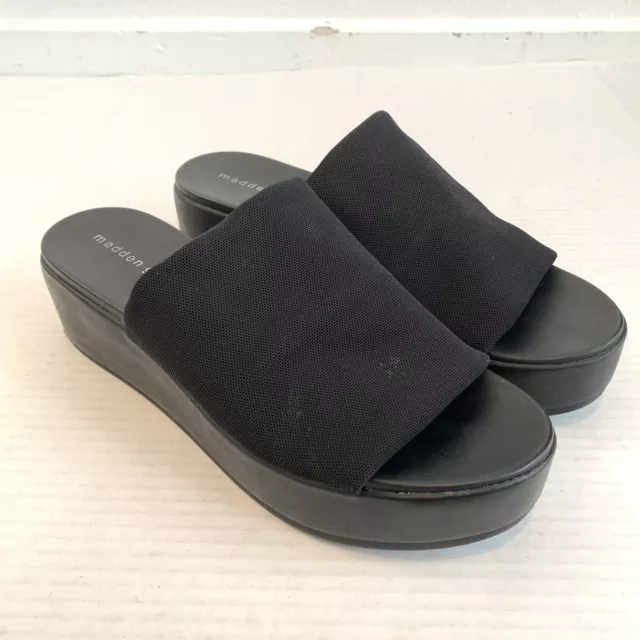 Madden Girl Womens 9 Shelbie Slide Sandals Y2K Style Black Chunky Platform
