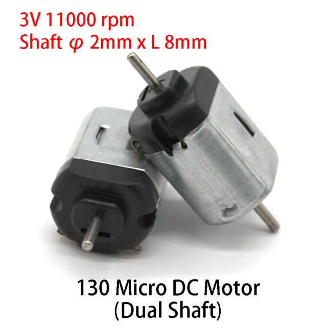 130 Micro DC Motor Dual Shaft φ 2mm L 8mm Dual Axis Electric Motors 3V 11000 rpm