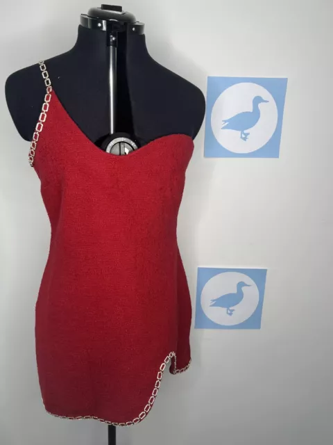 Mini abito rosso Zara taglia M oro asimmetrico catena a tracolla 8910 795