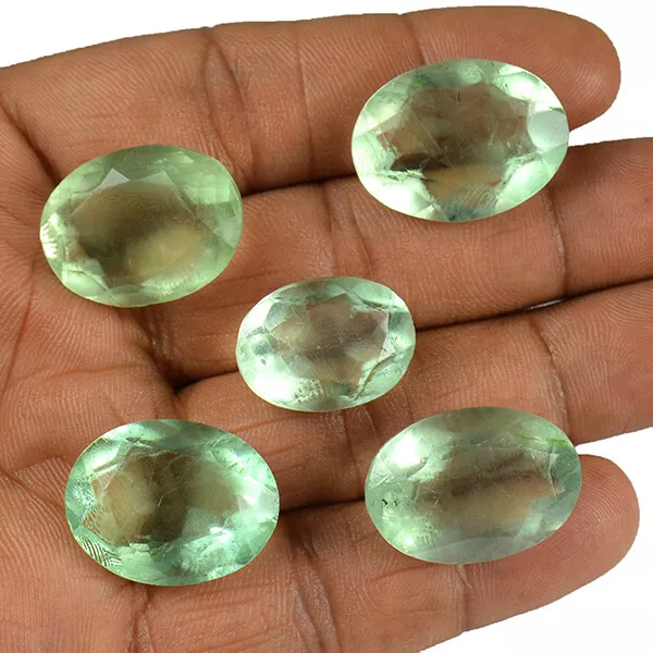 161 CT / 5 Pièces en Gros Lot Vert Naturel Fluorine Coupe Ovale Forme Libre