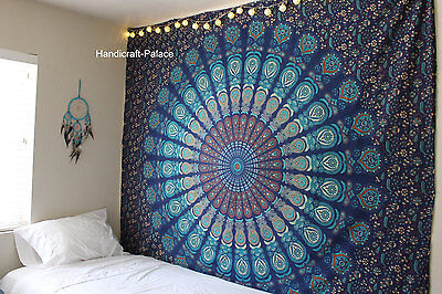 Indian Mandala Tapestry Hippie Wall Hanging Blue Bohemian Bedspread Twin Decor