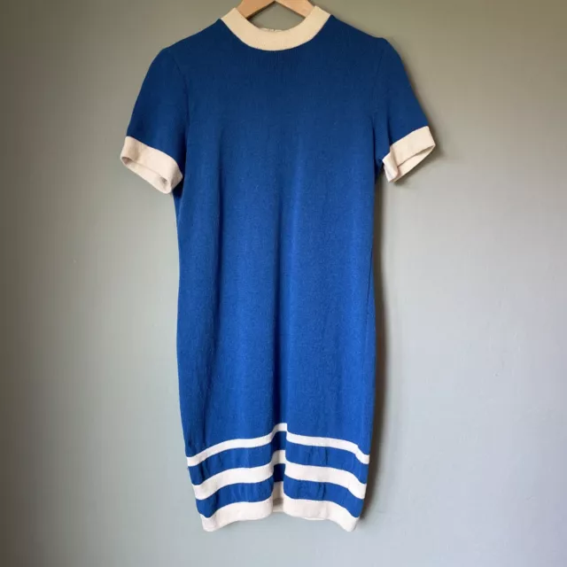 Vintage St. John Collection Santana Knit Turquoise Blue&White Accent Dress