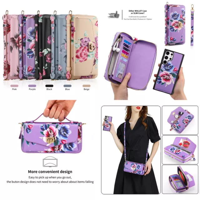 FLOWER CROSSBODY HANDBAG Detachable Magnetic Case Cover For Samsung S22 S23  S24 $48.94 - PicClick AU