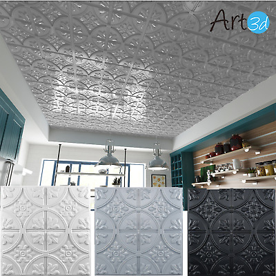 Art3d 12 Pack Drop PVC Ceiling Tiles，Glue-up Ceiling Panel,（48 sq.ft）