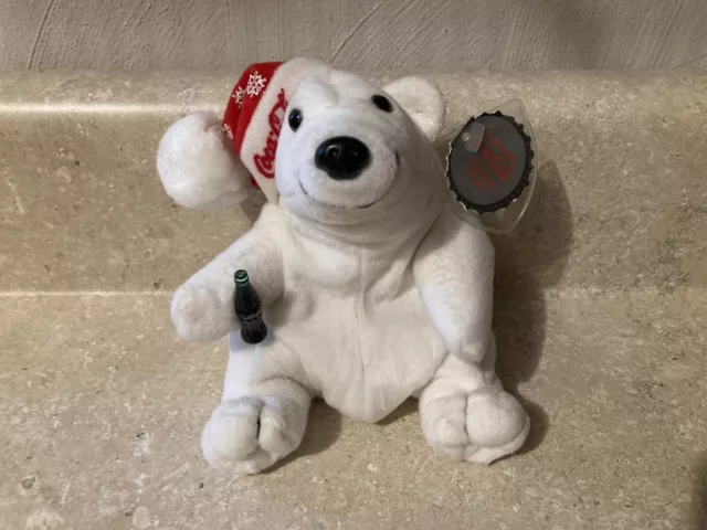 Christmas Coca-Cola Collectable Bean Bag Plush Polar Bear Snowflake Hat 1997