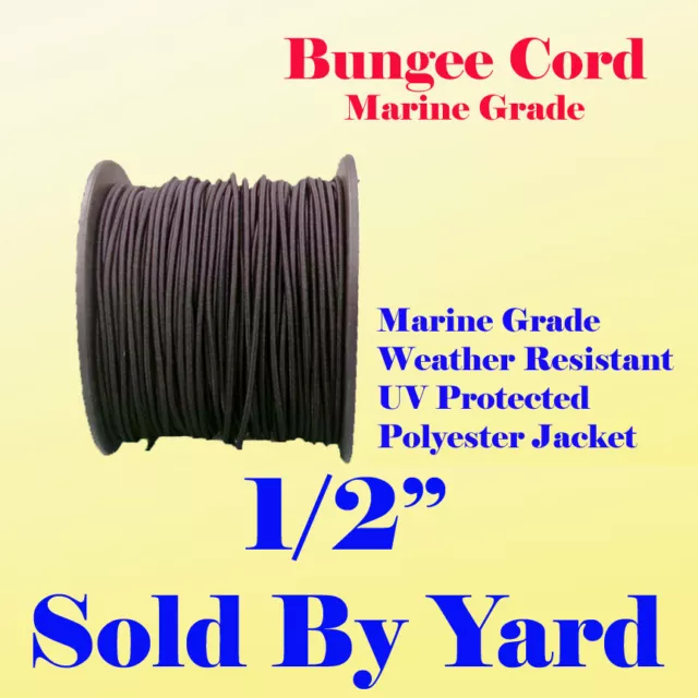 1/2"  Sold By Yard Premium Marine Grade Bungee Shock Stretch Cord UV Black 12mm
