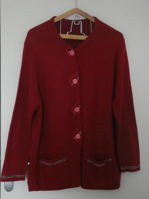 GILET CARDIGAN FEMME Taille 50 2XL Rouge bordeaux 30% LAINE CHAUD