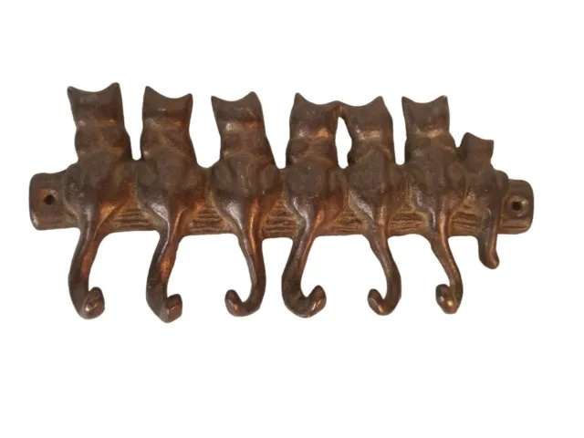 Vintage Brass Cat Tail Hook Hanger Wall Decor Keys 6.75" Wide 6 hooks/7 cats