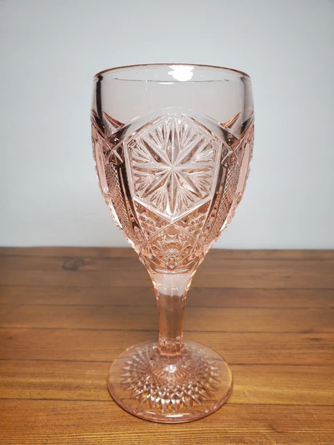 Pink Imperial Glass Mogul Variant Deep Cut Crystal Stars Stemware USA Mint Cond