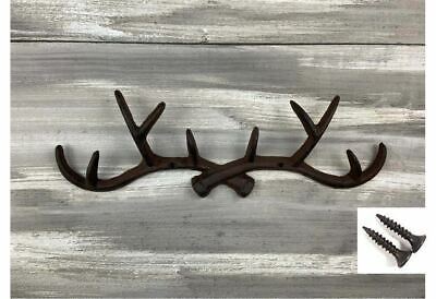 Deer Hunter Cabin Lodge Wall Decor Cast Iron Rustic Antler Coat Key Bag Hook