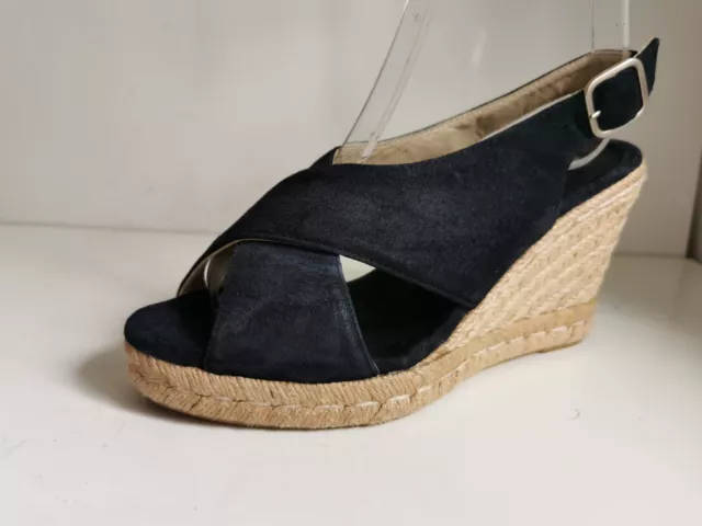 Hobbs Designer Uk 3 Eu 36 Womens Navy Blue Platform Suede Leather Heels Sandals