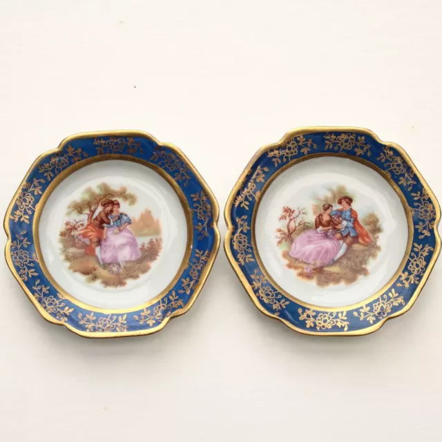 Limoges Miniature Porcelain Dishes Pair Porcelain de France Fragonard Lovers