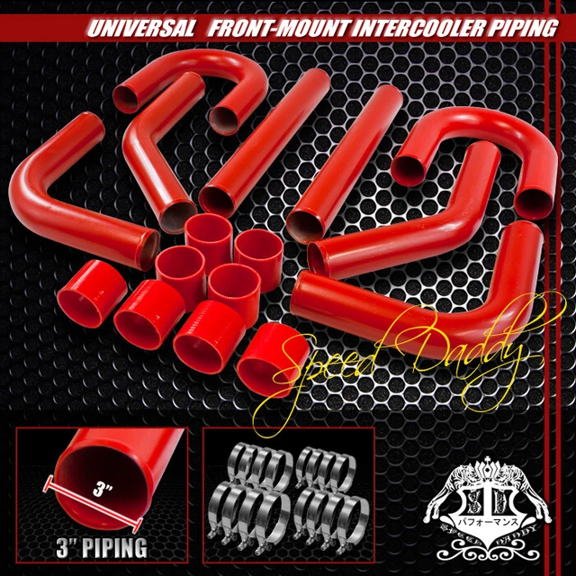 UNIVERSAL 8PC 3& Aluminum Fmic Intercooler Piping Pipe+Silicone Hose+T