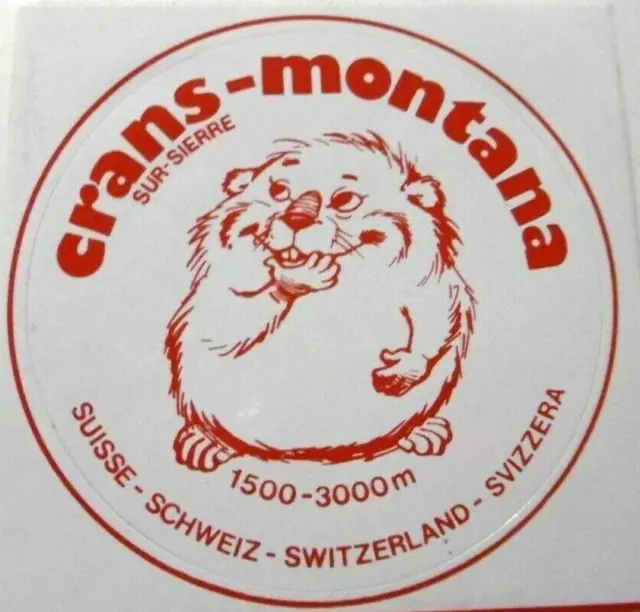 Souvenir-Aufkleber Crans-Montana Sur Sierre Marmot Wallis Alps Switzerland 80er