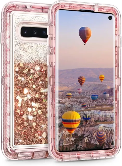 Phone Case for Samsung Galaxy S10, Heavy Duty Cover, Rose Gold Liquid Glitter
