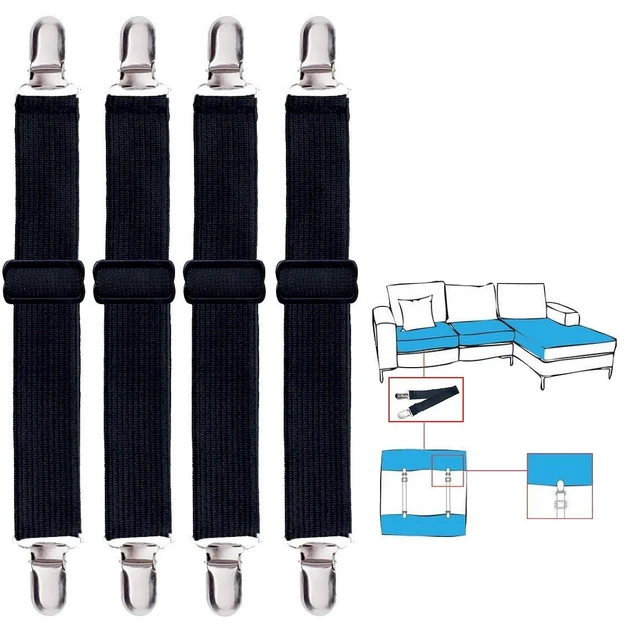 4 Pack Adjustable Heavy Duty Bed Sheet Clips, Cover Grippers Suspender (Black)