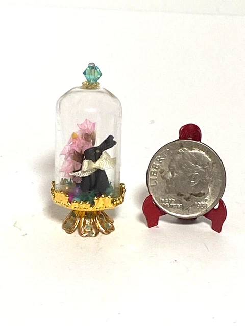 OOAK Artisan Easter Cloche Chocolate Bunny Candy Eggs 1:12 Dollhouse Signed 2022