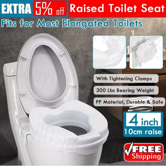 Raised Toilet Seat W/ Lid 4''/ 10cm Rise Portable Home Aid Safety Riser Elderly