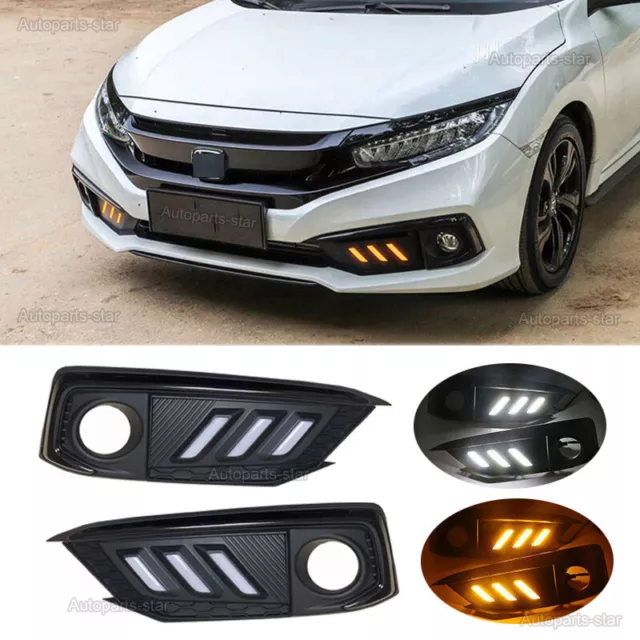 For 2019-2021 Honda Civic LED DRL Daytime Turn Signal Light Angel Eyes Fog Lamp